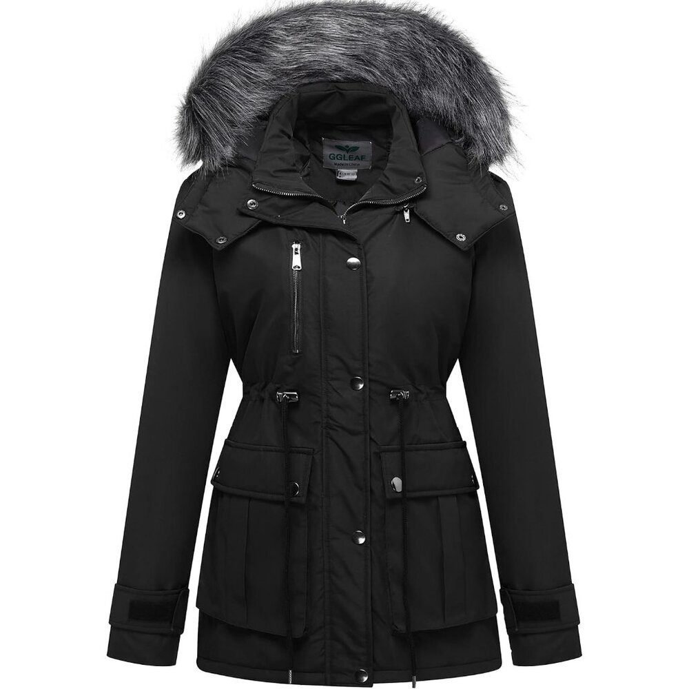 〽️Women's Black Winter Coat Warm Puffer Jacket Thicken Parka with Removable Hood